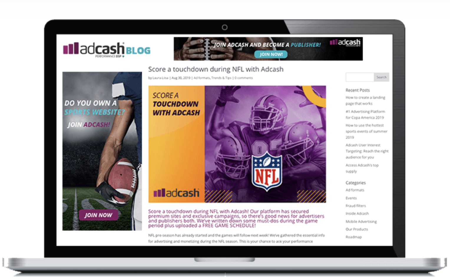 Adcash-onscreen ad format- performance advertising- banner layout