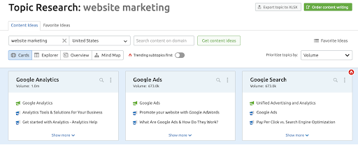 SemRush Topic Generator - Screengrab 2