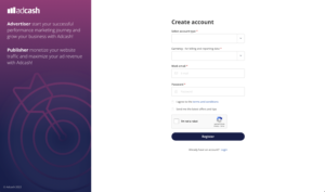 Adcash Advertiser Platform- account registration homepage