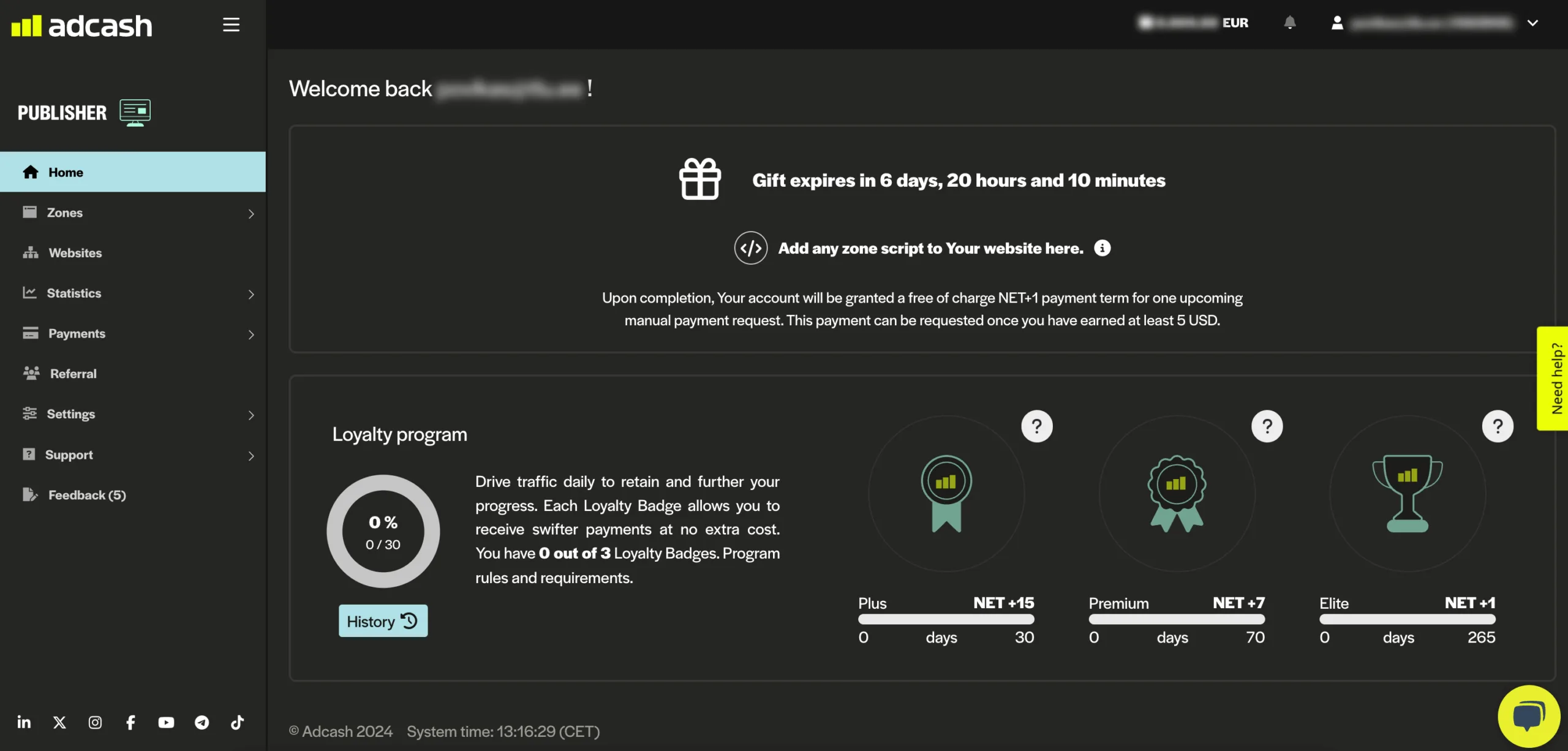 Adcash publisher platform homepage