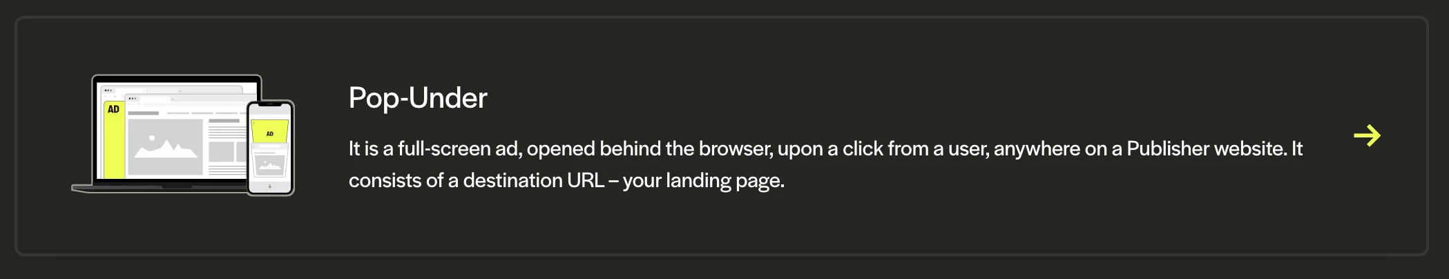 Pop-Under ads selector for publishers