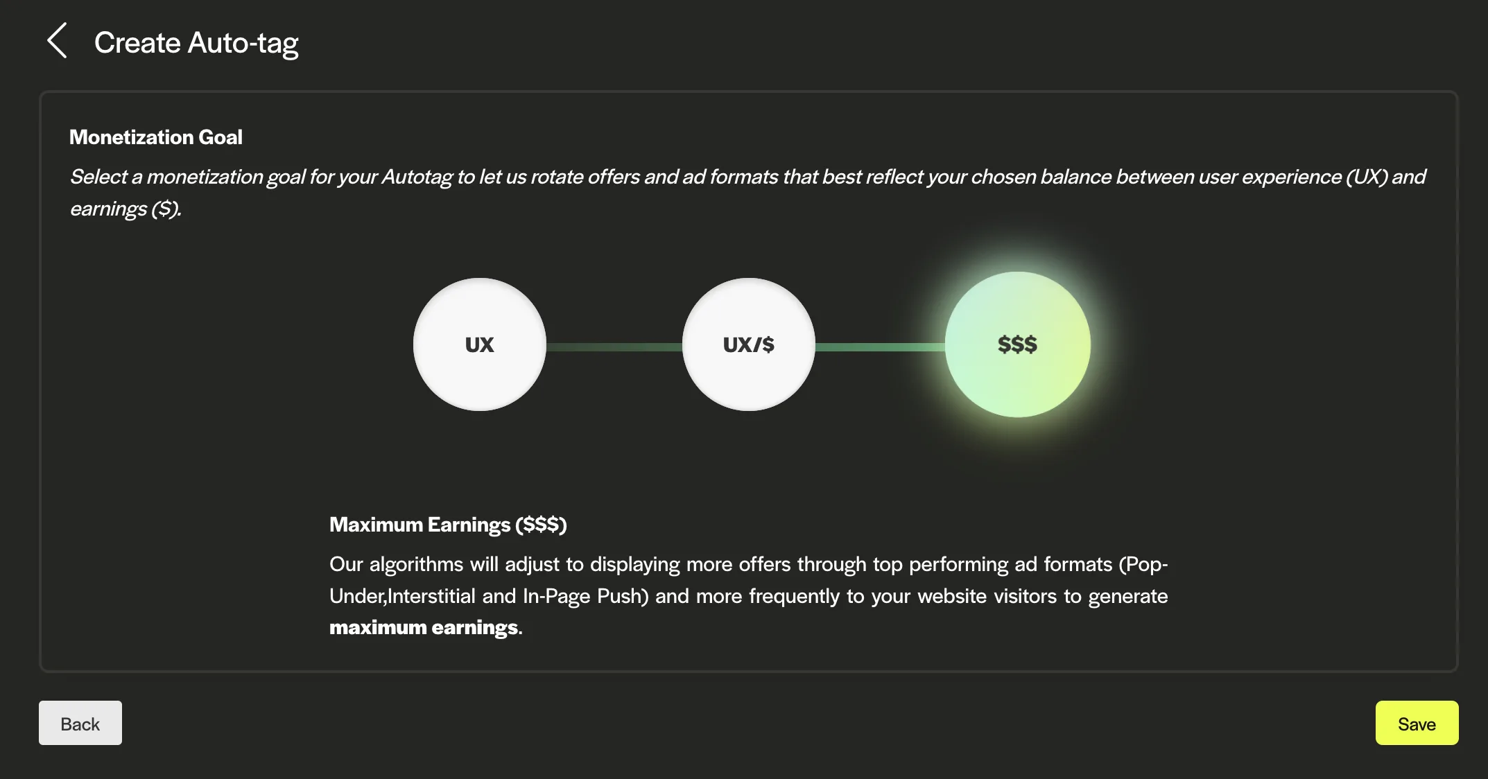 Autotag monetization goal screenshot