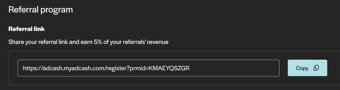 Adcash referral link example