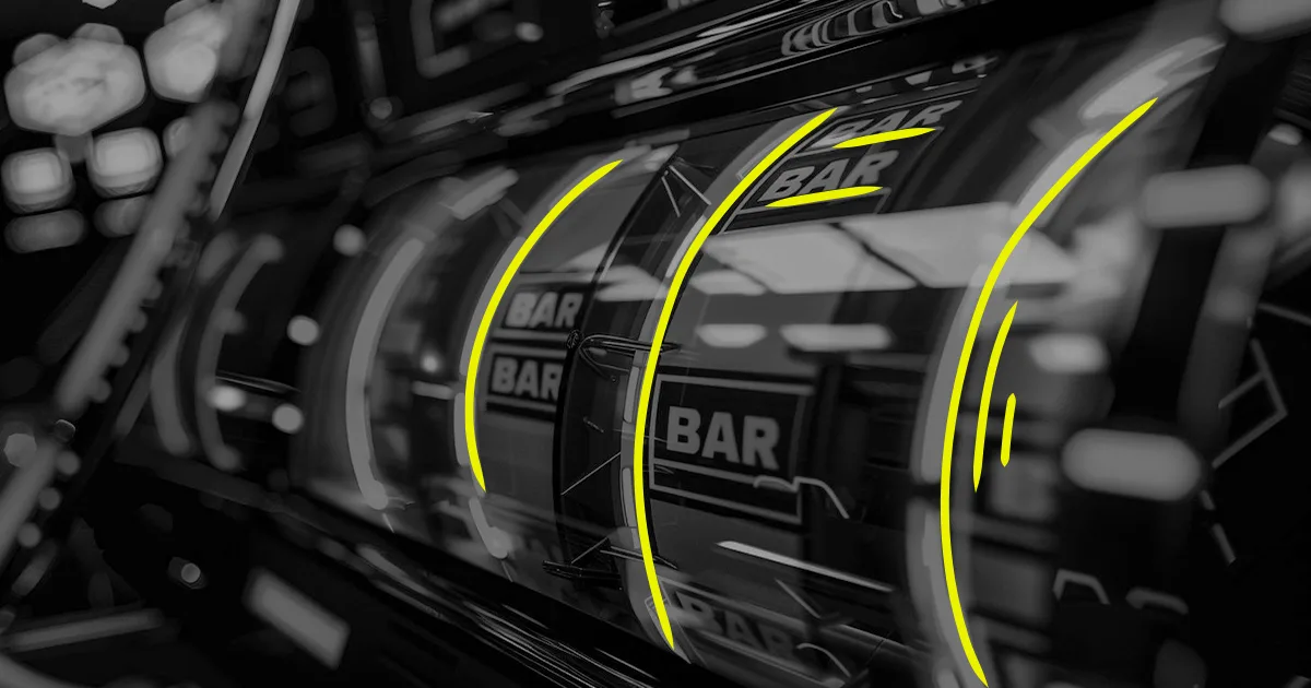 Close-up image of slot machine reels with glowing neon accents representing online gambling advertisements, casino gaming, and betting campaigns