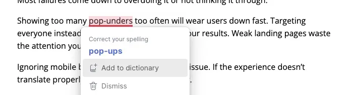 Pop-Under auto-corrects to pop-up in spell check