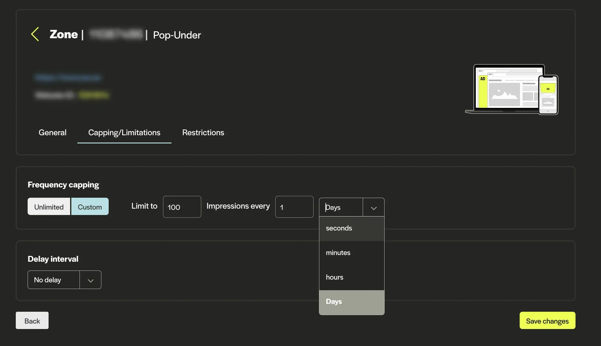 Frequency capping options on the Adcash platform