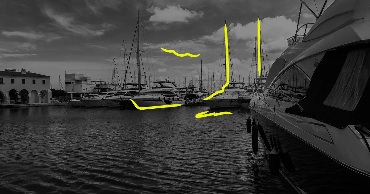 Black and White image of the Limassol harbour in Cyprus with some boats