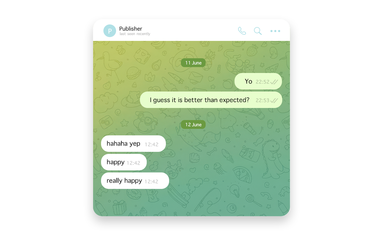 Telegram chat between SEA publisher and manager