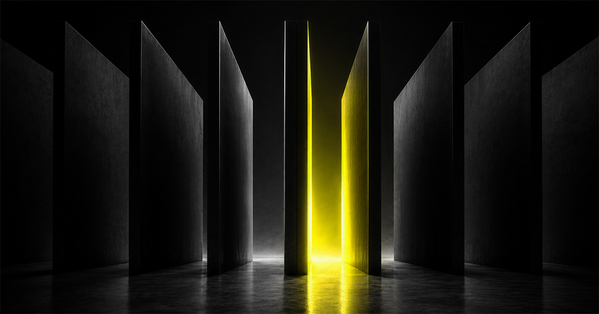 Black, white and yellow concept image of selecting the correct option among a selection of grey options
