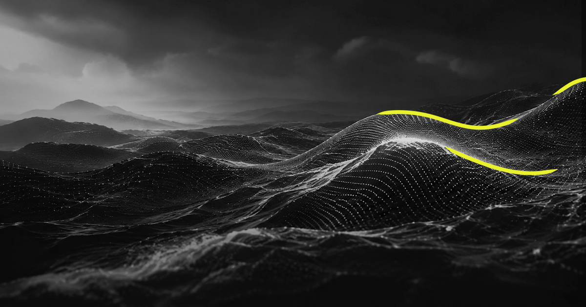 black and white image of a stormy sea, with a wave rising